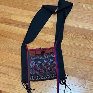 Embroidered Black Shoulder Bag